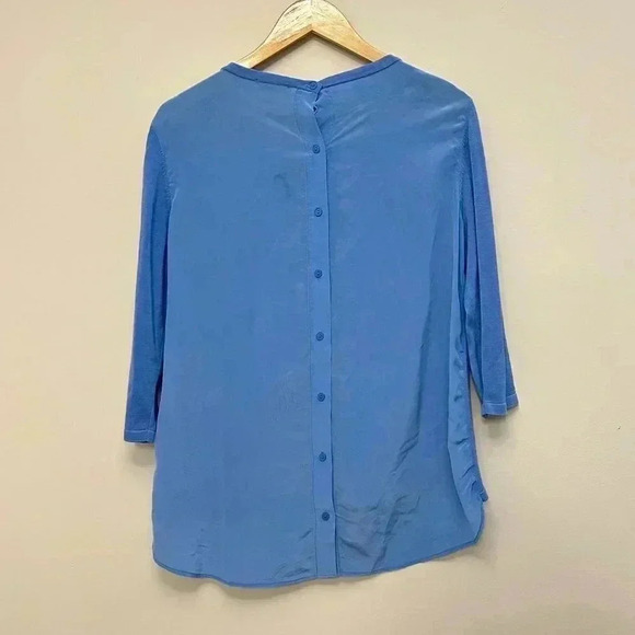 COS Silk  and Cotton 3/4 Sleeve High Low Blouse Shirt Blue Women's Size Medium - Picture 8 of 16